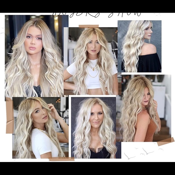 - Human hair blend blonde to platinum blonde wig main image 5